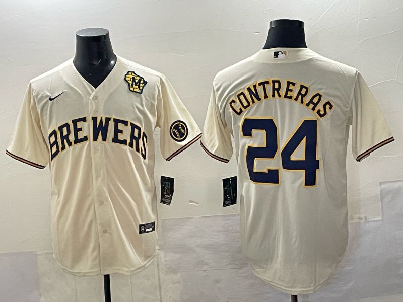 Men Milwaukee Brewers #24 Contreras Cream Nike MLB 2025 Jersey 04->milwaukee brewers->MLB Jersey